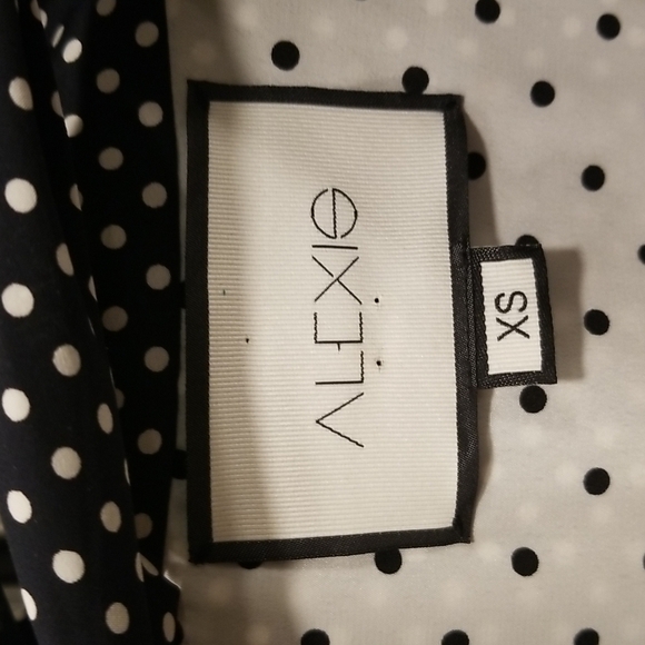 💕ALEXIS💕 Noelle Polka-dot Tie-neck Slit Midi Dress ~ Navy Blue XS - Picture 16 of 16